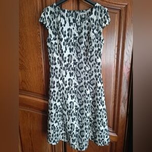 Women's Gray Leopard Print Fit-and-Flare Dress